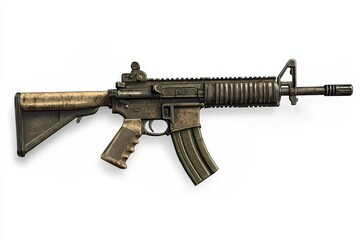Military rifle with detailed features displayed on a plain background emphasizing its design and craftsmanship