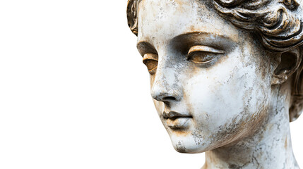 Exquisite Antique Bust of Young Greek Woman on White Background