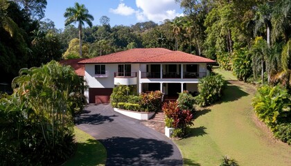 Fototapeta premium Luxury home nestled in lush tropical gardens