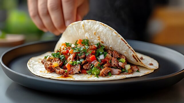 a person is putting a torl with meat