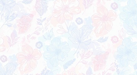 Seamless pastel floral pattern with soft colors and fine lines
