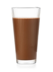 Tasty chocolate milk in glass isolated on white