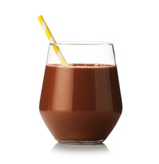 Tasty chocolate milk in glass isolated on white