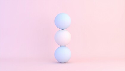 Balancing blue and white spheres minimalist studio setup digital art soft environment straight-on view conceptual design