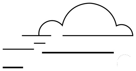 Cloud with abstract horizontal line patterns suggesting motion, communication, and speed. Ideal for technology, data, internet, cloud storage, networking, connectivity and simple landing page