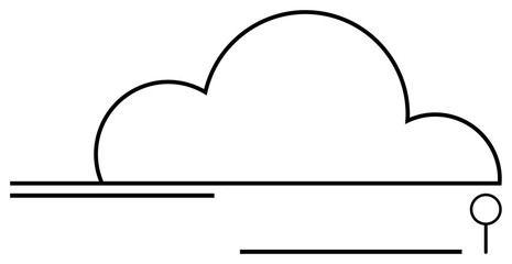 Stylized cloud shape connected to a small circular node with horizontal lines. Ideal for data, technology, cloud storage, innovation, connectivity, minimalism, modern flat simple metaphor