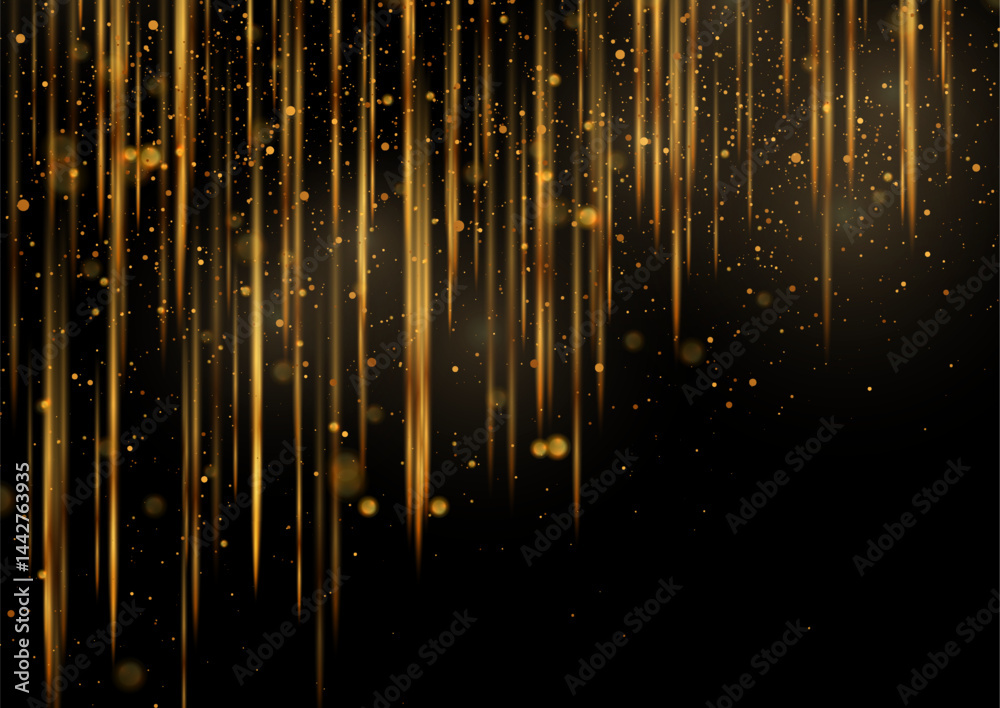 Fototapete Golden shiny sparkling background with bokeh lights and smooth lines. Luxury vector design