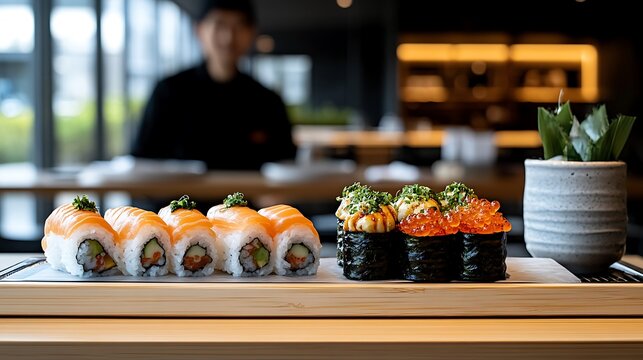 a sui with salmon and cus