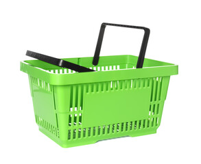 One green shopping basket isolated on white