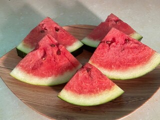 water melon slices, watermelon slices in a plate