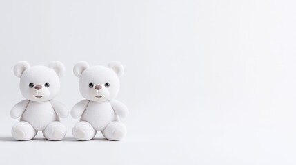 Two Teddy Bears Minimalist Style High-resolution Soft Lighting Centered Close-up Shot Soft Plush Texture Sitting Together White Background Pure White Serenity Perfect for greeting cards