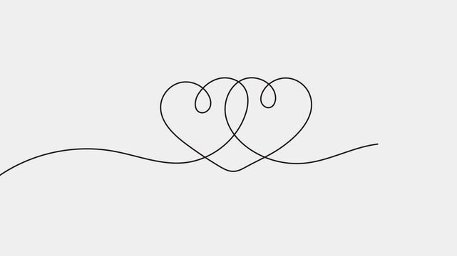 Single one line art simple animation of continuous drawing of heart line. 4k HD video Concept of love Freehand drawing black lines on a white background