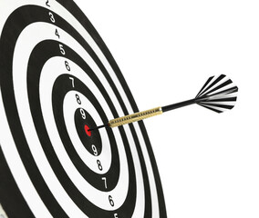 Targeting. Dart board with arrow isolated on white