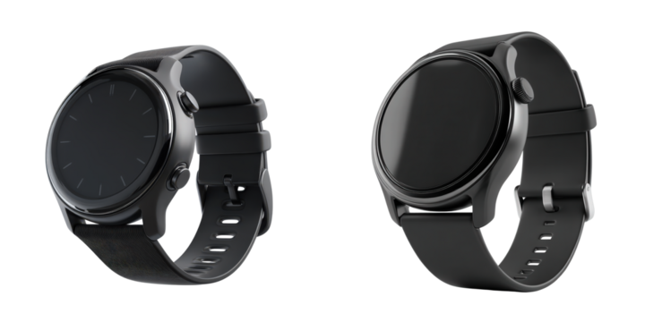 Elegant Black Smartwatch with Stitched Band and Blank Circular Face