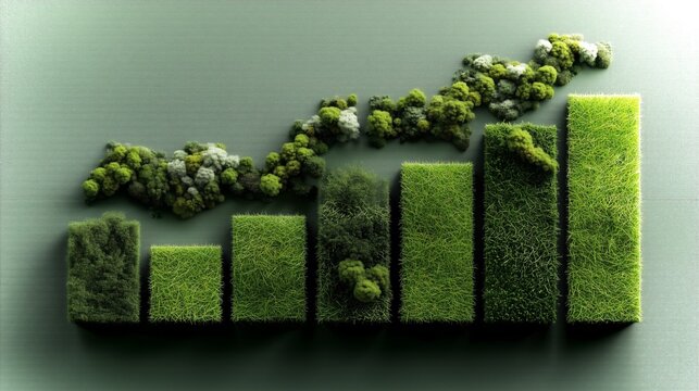 Pale green canvas displaying eco-friendly area charts representing growth in ecology