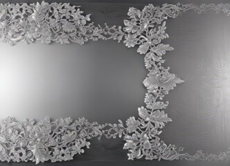 Silver leaf lace border on shimmering metallic background  Elegant, ornate, decorative ,  luxury,  detail,  backdrop