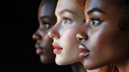 Diverse young women showing unity and strength through side profile portraits