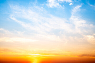 Beautiful , luxury soft gradient orange gold clouds and sunlight on the blue sky perfect for the...