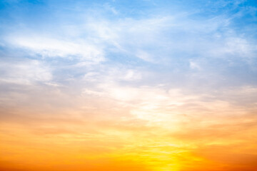 Beautiful , luxury soft gradient orange gold clouds and sunlight on the blue sky perfect for the background, take in evening,Twilight, Large size, high definition landscape photo