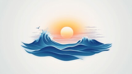 Vibrant Ocean Waves Under a Colorful Sunset with Silhouette of a Bird in the Sky