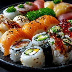 Fresh Sushi Platter with Salmon, Tuna, and Rolls