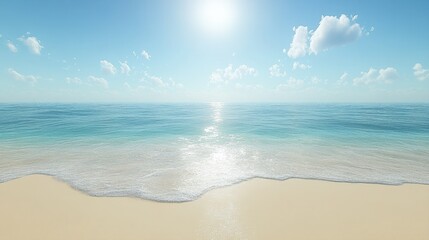 Crystal Clear Water with Gentle Waves and Bright Sun Over Tropical Beach Horizon in Serene Atmosphere