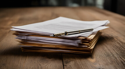 Pile of Business Contracts and a Pen on a Workspace