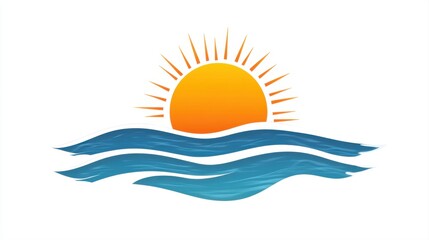 Obraz premium Colorful sun rising above waves, symbolizing tranquility, warmth, and natural beauty in a coastal scenery