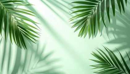 Fototapeta premium Lush green palm leaves tropical setting nature background soft lighting artistic view organic concept