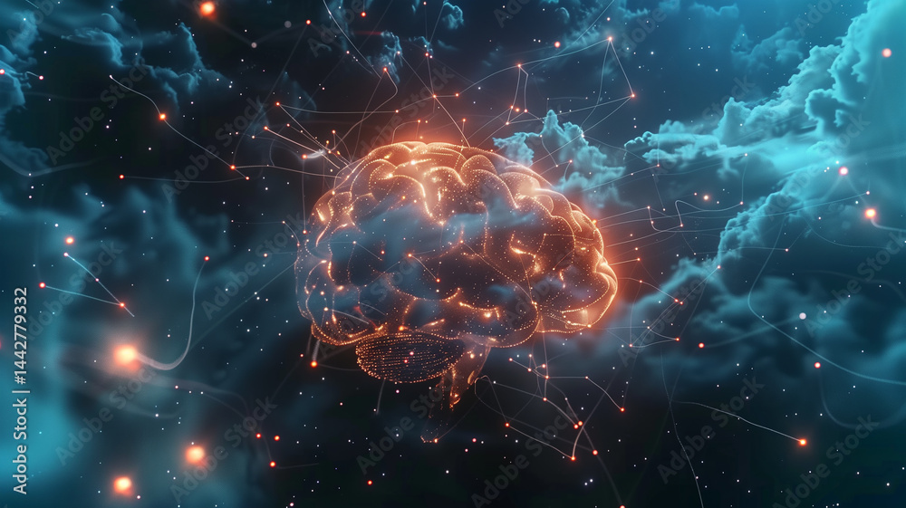 Poster This neural network representation reveals the concept of digital consciousness in deep space.