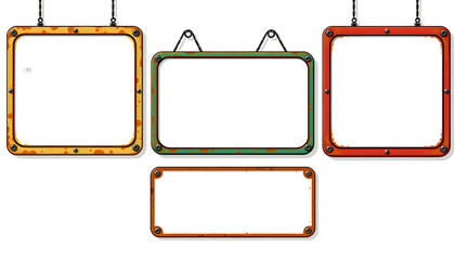 Four empty vintage tin signs on a white background. with white shades