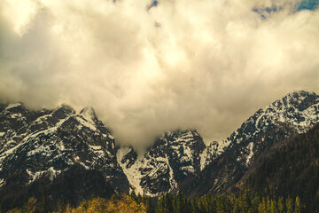 Spectacular Mountain Landscape of Kranjska Gora, Slovenia – Snow-Capped Peaks, Colorful Autumn Forests, and Tranquil Atmosphere