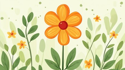 Orange flower garden illustration, spring background, nature design, website banner