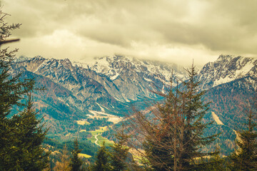 Spectacular Mountain Landscape of Kranjska Gora, Slovenia – Snow-Capped Peaks, Colorful Autumn Forests, and Tranquil Atmosphere