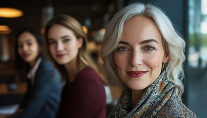 Obraz premium Business women empowering each other modern office professional portrait inspiring environment close-up view leadership concept