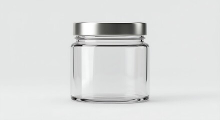 3D glass jar mockup with metal lid on white background