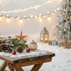 Christmas Background: Festive Winter Scene with Lights & Decorations