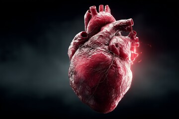 Anatomical Heart: A Detailed and Illuminated Human Organ Against a Dark Background