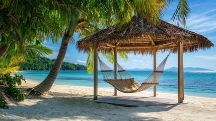 Fototapeta premium Tropical beach getaway with hammock