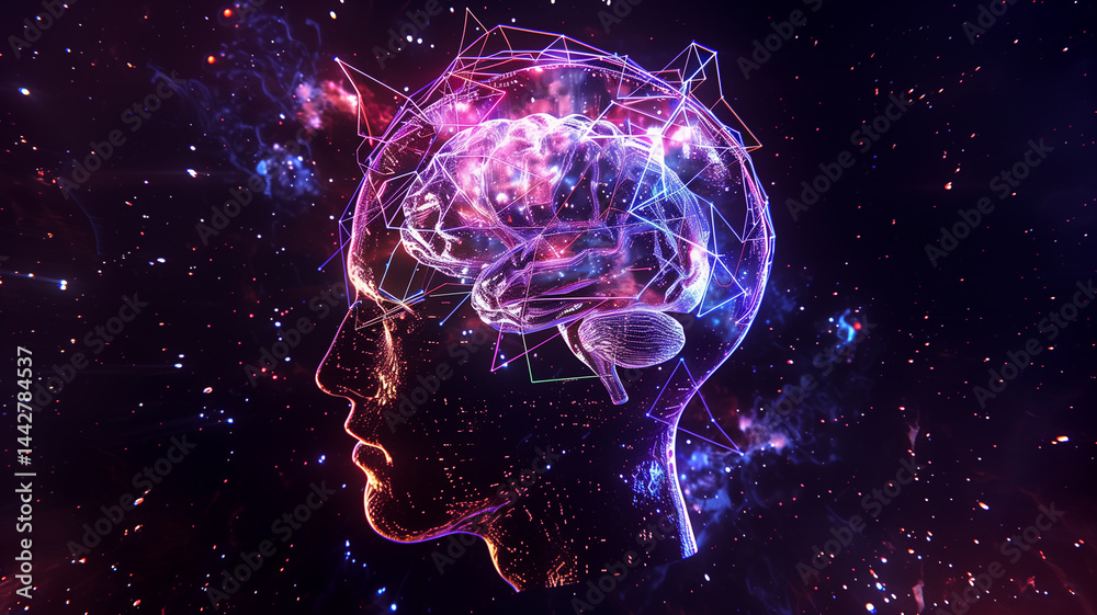 Poster This Digital minds are connected and uploaded, exploring vast cosmic spaces through neural networks.