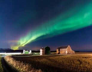 Fototapeta premium aurora borealis illuminating great west farms in canada