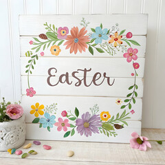 Beautiful Easter Floral Wreath Sign