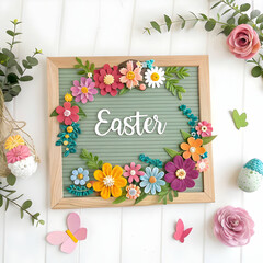 Beautiful Easter Floral Wreath Sign Spring Decoration