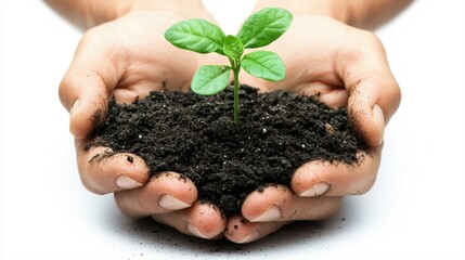 Hands Holding Soil with Growing Plant for Concept of Nurturing Nature and Environmental Sustainability