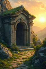sunset in the temple