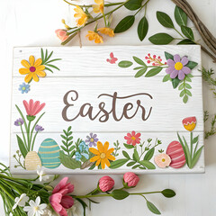 Beautiful Easter Floral Sign with Eggs