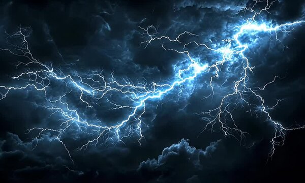 Dramatic storm clouds with lightning strikes.