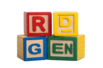 A cheerful set of colorful wooden alphabet blocks arranged in a fun stack. Each block features a bold letter and a bright primary color—red, blue, green, or yellow—crafted with a smooth wooden texture