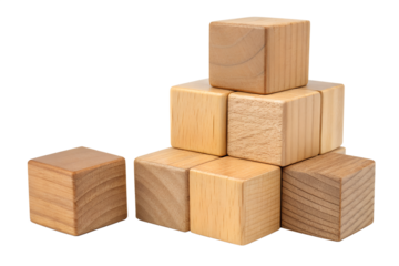 A set of simple wooden cubes with smooth edges, displayed on a clean background. The natural wood grain adds warmth and texture, making these blocks ideal for stacking, counting, or creative play. Per