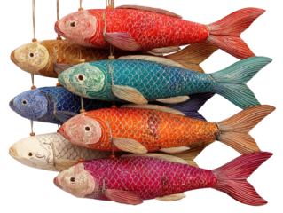 Colorful Hanging Fish Mobile Made of Papier Mache Art